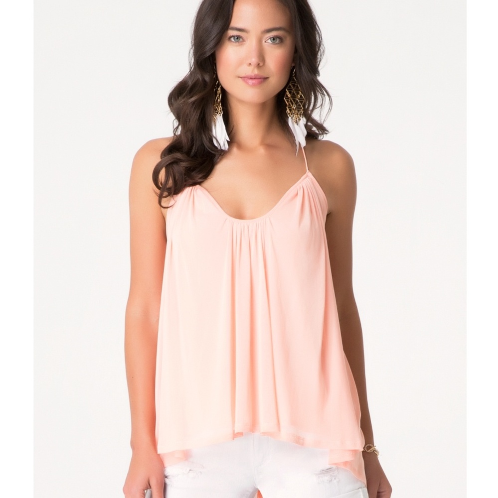 Peach BEBE "Solid Crissback Mesh Tank," (NWT)